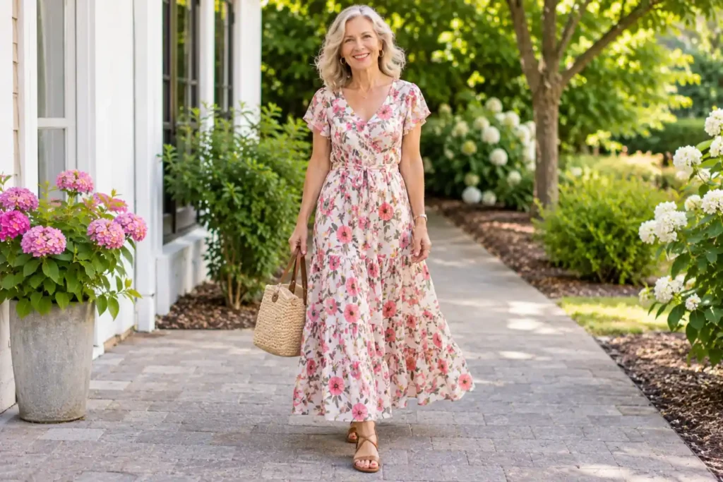 Floral Maxi Dress with Sandals – Women Over 50